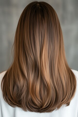 Naklejka premium A Sophisticated Hairstyle Featuring Long Brown Hair with Silky Smooth Finish