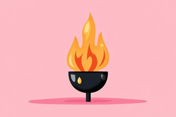 A bold flat illustration of a drop of oil transforming into a glowing flame, with simple, vibrant shapes