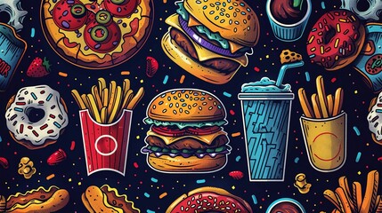 Fast food modern geometric pattern with mosaic burgers