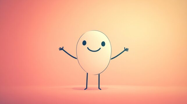 Naklejki A cute stick figure cartoon character smiling with arms outstretched on a gradient background, in a minimalistic style with simple lines and shapes. 