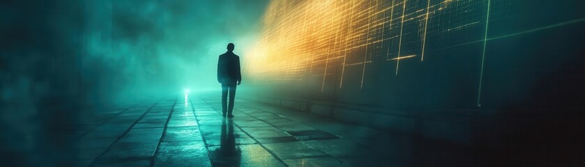 A symbolic glowing security grid overlay trapping a thief midrobbery, cinematic shadows and suspense