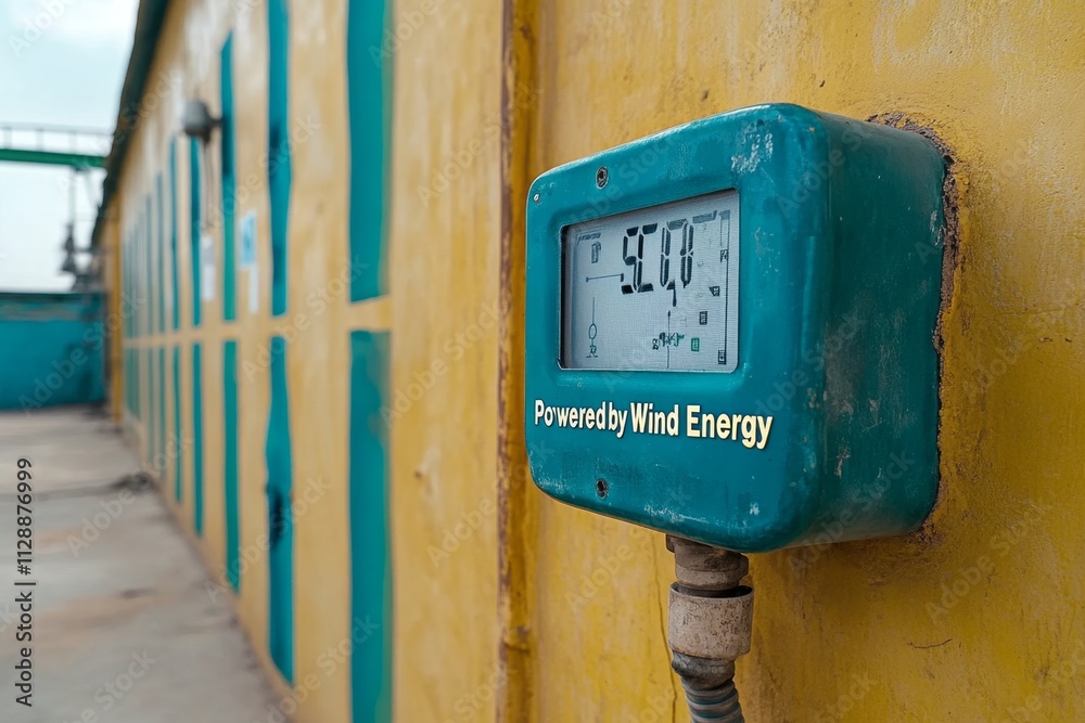 Poster a close-up of an electric meter on a building, showing 