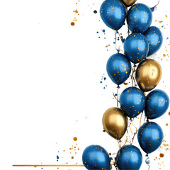 Golden and blue balloon frame with confetti illustration on transparent background for Copy space for text, 3d rendering
