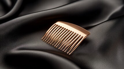 A golden hair comb placed on silk fabric