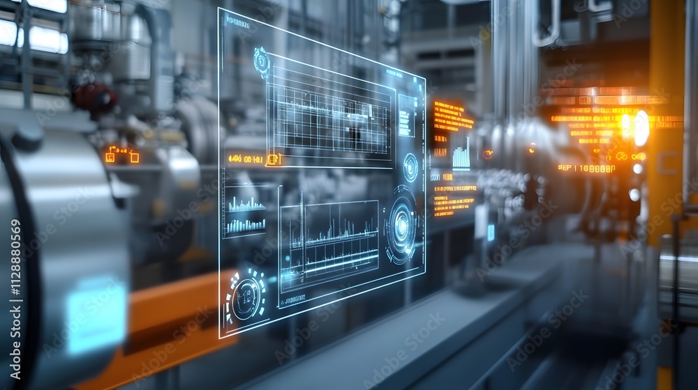 Poster an depicting iot sensors actively monitoring equipment conditions, with visual indicators showing pr