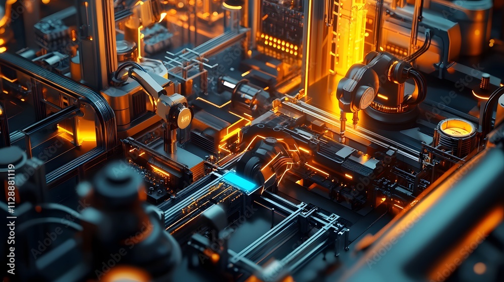Poster a smart manufacturing environment where iot technologies enhance productivity and efficiency, featur