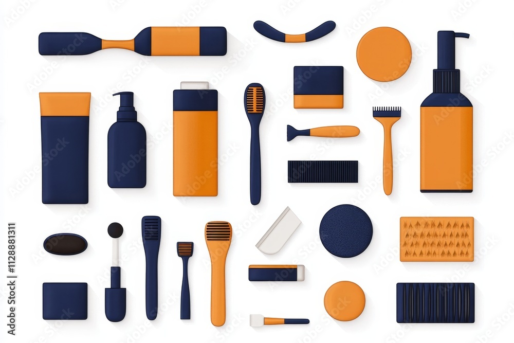 Poster A flat 2D design showing an array of epilation tools and soothing products arranged neatly on a white background