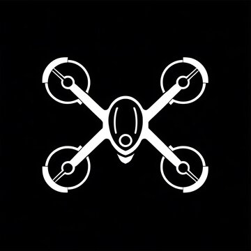recommend clip art: Drone Icon: A clean, minimalist silhouette of a drone with four propellers, isolated on a black background. This icon is perfect for websites, apps, presentations, and marketing materials. 