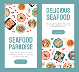 Naklejka premium Seafood Dish Banner Design with Served Meal Vector Template