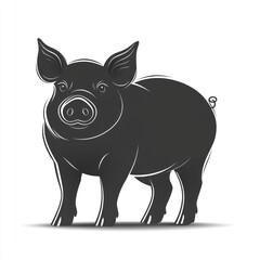 Fototapeta premium Silhouette of a pig standing on white background.