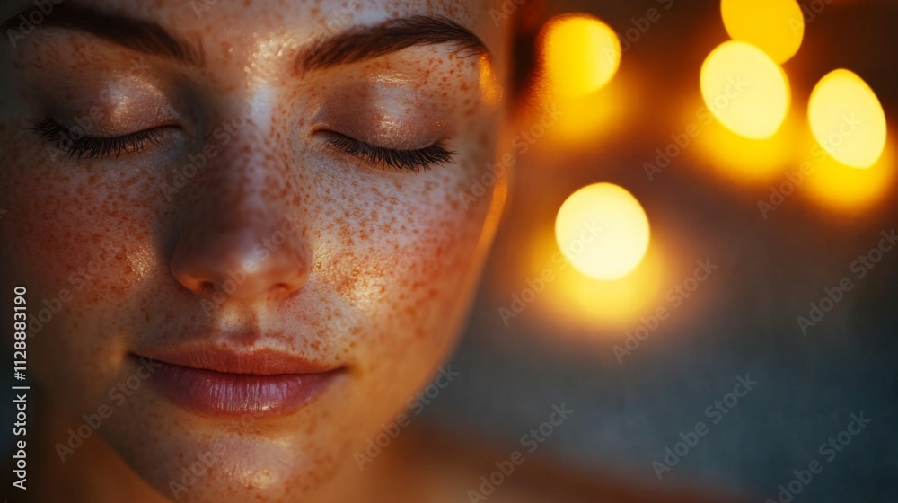 Poster a person enjoys a tranquil home spa session, illuminated by soft candlelight. the serene atmosphere 
