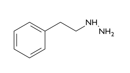 phenelzine molecule, structural chemical formula, ball-and-stick model, isolated image antidepressant