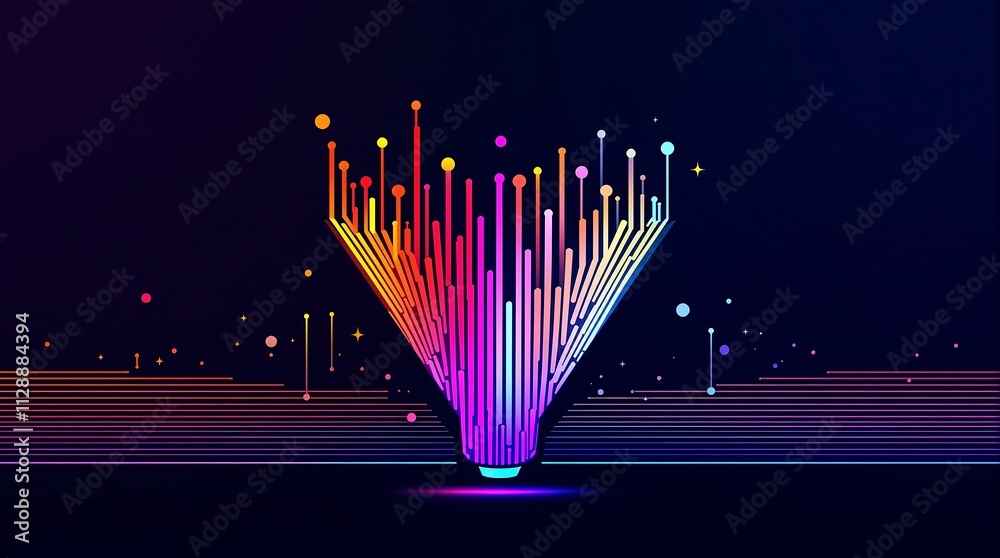 Poster big data technology concept with digital funnel for data collection analysis and transformation into