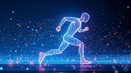 Digital Human Figure Running Symbolizing Technology and Human Performance