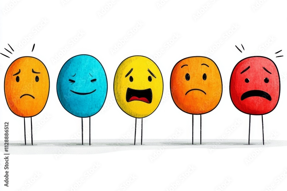 Fototapete a minimalist flat design of a smiley face transitioning through emotions, with clean lines and bold,