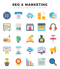 Set of SEO & MARKETING Icons. Simple Flat art style icons pack. Vector illustration.
