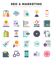 Set of Flat SEO & MARKETING Icons. Flat art icon. Vector illustration