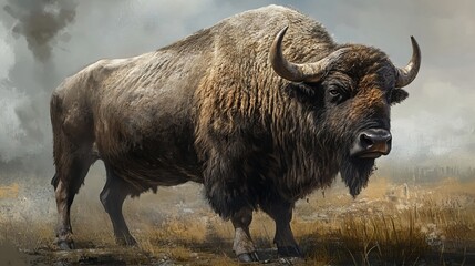 The Aurochs, also known as the European bison, is a massive European bovid with a humped shoulder and massive head. This formidable creature is well-adapted to cold climates
