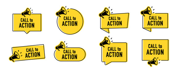 Megaphone with call to action speech bubble. Loudspeaker. Banner for business, marketing and advertising. Vector illustration.