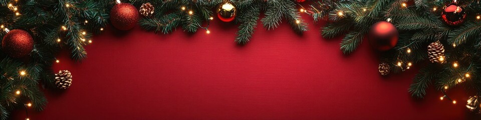 Christmas Garland on Red Velvet Backdrop, Warm and Inviting Visual Style