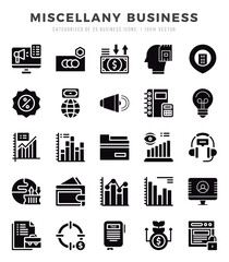 Set of Miscellany Business Icons. Simple Glyph art style icons pack.