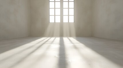 Sunlight streaming through a minimalist empty room