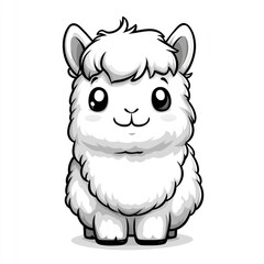 Naklejka premium Adorable cartoon alpaca illustration, cute fluffy white baby llama, happy animal.