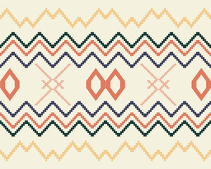 Embroidered cross-stitch ethnic fabric Geometric ornament ethnic pattern design. Use for fabric, textile, interior decoration elements, upholstery, and wrapping.