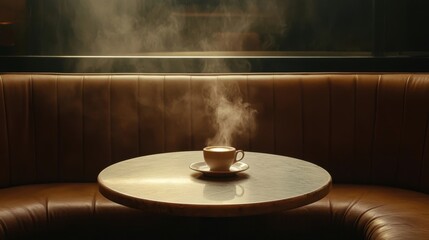 Peaceful solitude in an empty urban caf with a steaming cup of coffee