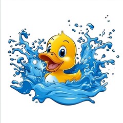 Fototapeta premium Playful Duck Splashing in Bright Blue Water