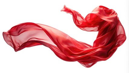 A red silk is flowing in the wind on a white background