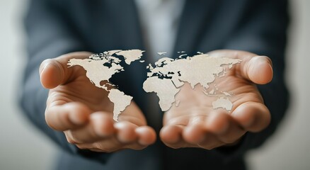 A person holds a world map, symbolizing global connection and business opportunities.