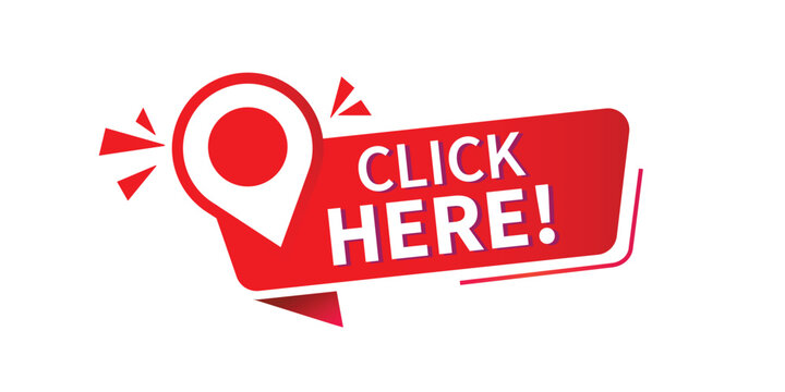 Vector Illustration - "Click Here" Icon on Transparent Background, Red Call-to-Action Image. Social media template