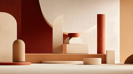 Artistic Assembly of Geometric Shapes on a Wooden Table, Showcasing a Playful Interaction of Colors and Textures in a Creative and Contemporary Space Pantone2025