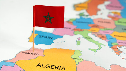 A map of Morocco with the national flag of Morocco on it