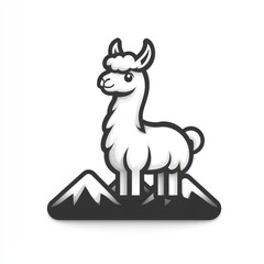 Fototapeta premium Cute cartoon llama standing on mountains.