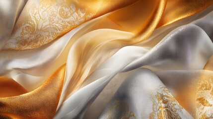 Elegant Close-Up of Luxurious White and Gold Fabric Showcasing Intricate Textures and Patterns, Perfect for Fashion, Interior Design, and Art Projects Pantone2025