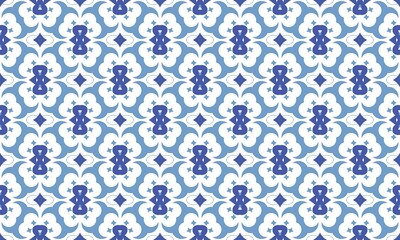 Fototapeta premium Blue and White Ornamental Seamless Tile Design.