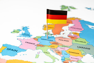 A map of Germany with the national flag of Germany on it