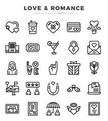 Love & Romance. Lineal icons Pack. vector illustration.