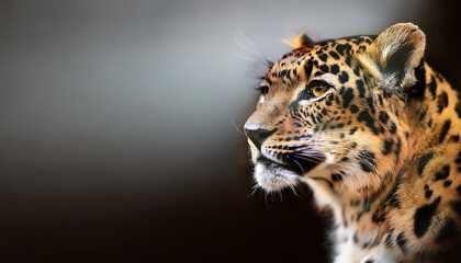 Naklejka premium Close-up of a leopard's face in profile.