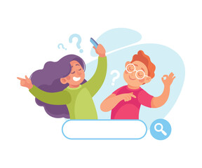 Search with Boy and Girl with Browser Field Vector Illustration