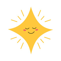Star with smiling face. Perfect fit for cheerful projects, festive illustrations, or stickers.  isolated on a white background.