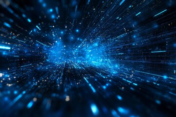 Obraz premium Abstract blue light streaks and particles radiating outwards, creating a sense of speed and energy.