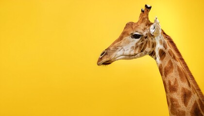 Obraz premium Giraffe profile against a bright yellow background.