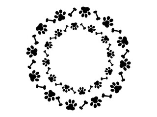 Circle Frame With Cat Or Dog Paw On White Background. Wallpaper. Vector Illustration