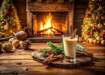Cozy Winter Scene Featuring Eggnog, Warm Fireplaces, and Architectural Elements of a Festive Home Ready for the Holiday Season