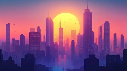 Fototapeta premium Sunset Metropolis: A Vibrant Cityscape at Dusk