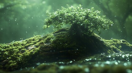 Obraz premium Detailed forest&nbsp;scene captures moss-covered tree&nbsp;branch texture against blurred woodland background, showcasing natural&nbsp;decay and regeneration in intimate&nbsp;botanical composition.