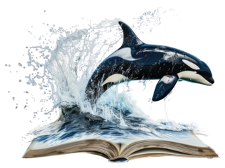PNG Orca breaching the ocean splashing whale water.
